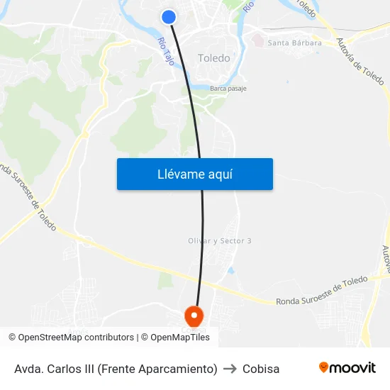 Avda. Carlos III (Frente Aparcamiento) to Cobisa map