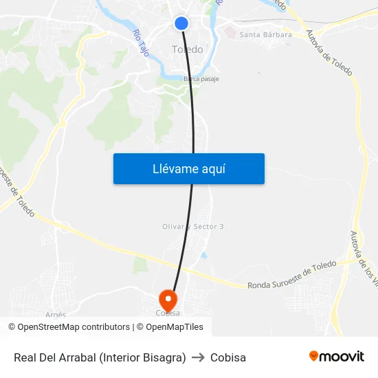 Real Del Arrabal (Interior Bisagra) to Cobisa map