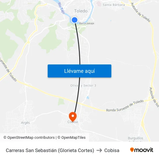 Carreras San Sebastián (Glorieta Cortes) to Cobisa map