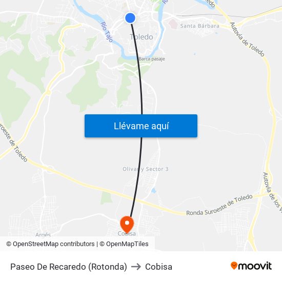Paseo De Recaredo (Rotonda) to Cobisa map