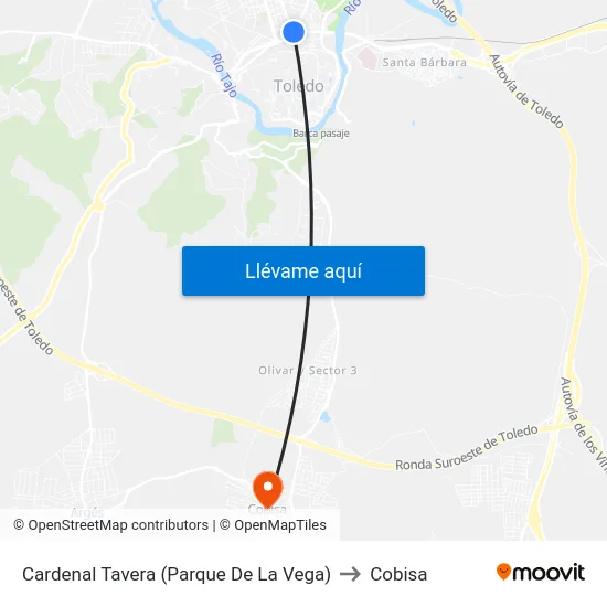 Cardenal Tavera (Parque De La Vega) to Cobisa map