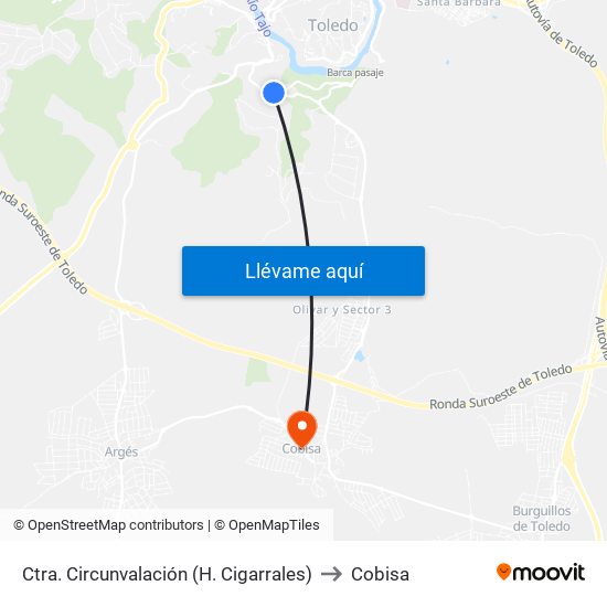 Ctra. Circunvalación (H. Cigarrales) to Cobisa map
