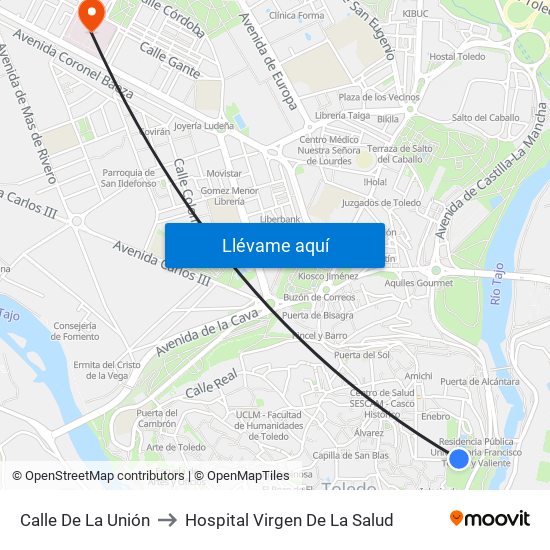 Calle De La Unión to Hospital Virgen De La Salud map