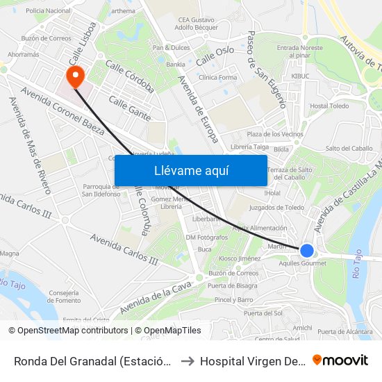 Ronda Del Granadal (Estación Autobuses) to Hospital Virgen De La Salud map