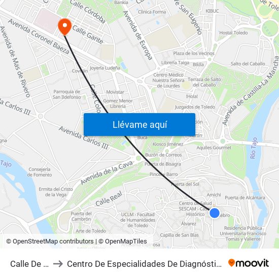 Calle De La Paz to Centro De Especialidades De Diagnóstico Y Tratamiento Cedt map