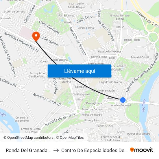 Ronda Del Granadal (Estación Autobuses) to Centro De Especialidades De Diagnóstico Y Tratamiento Cedt map