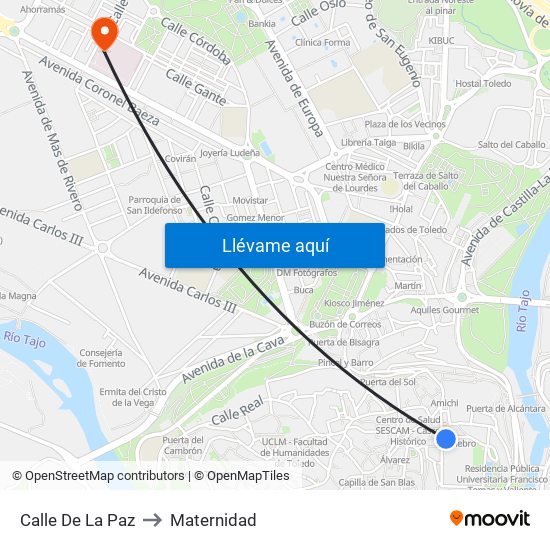 Calle De La Paz to Maternidad map