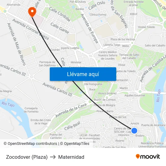 Zocodover (Plaza) to Maternidad map