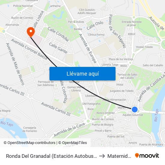 Ronda Del Granadal (Estación Autobuses) to Maternidad map