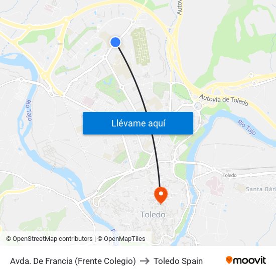 Avda. De Francia (Frente Colegio) to Toledo Spain map
