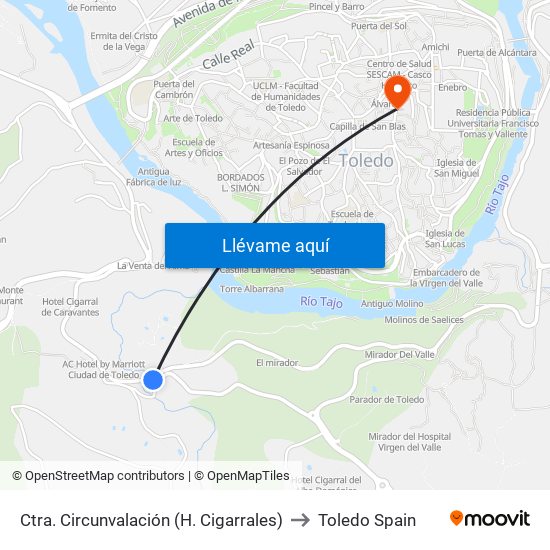 Ctra. Circunvalación (H. Cigarrales) to Toledo Spain map