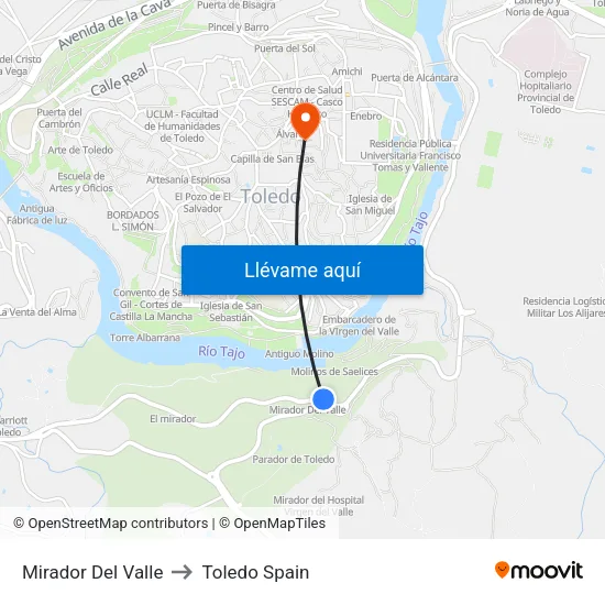Mirador Del Valle to Toledo Spain map