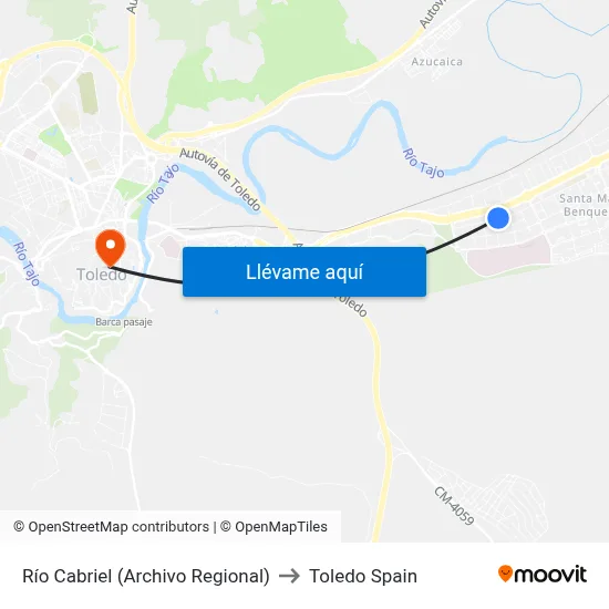 Río Cabriel (Archivo Regional) to Toledo Spain map