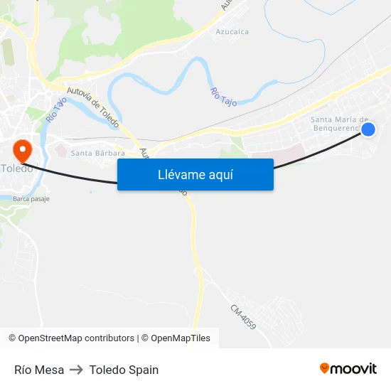Río Mesa to Toledo Spain map