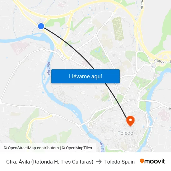Ctra. Ávila (Rotonda H. Tres Culturas) to Toledo Spain map