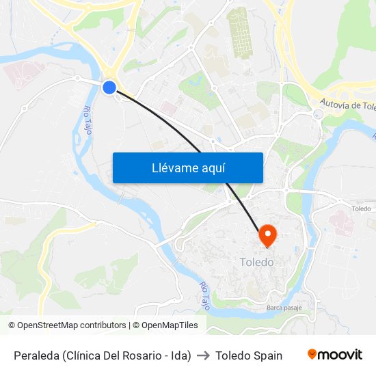 Peraleda (Clínica Del Rosario - Ida) to Toledo Spain map