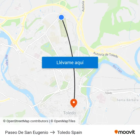 Paseo De San Eugenio to Toledo Spain map