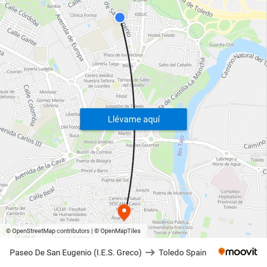 Paseo De San Eugenio (I.E.S. Greco) to Toledo Spain map