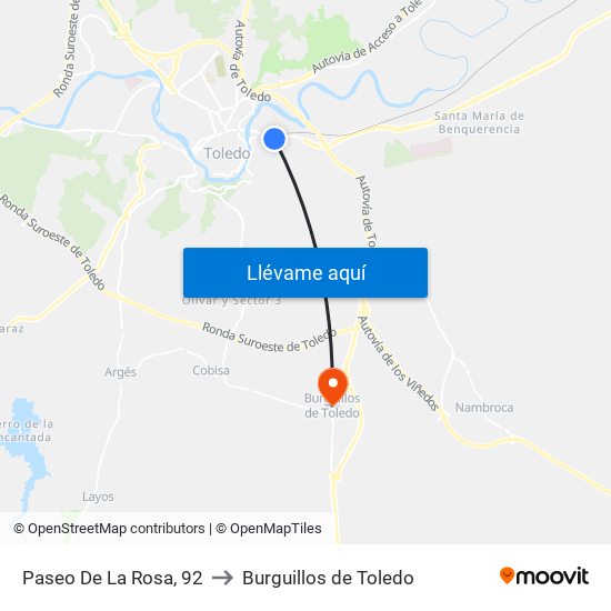 Paseo De La Rosa, 92 to Burguillos de Toledo map