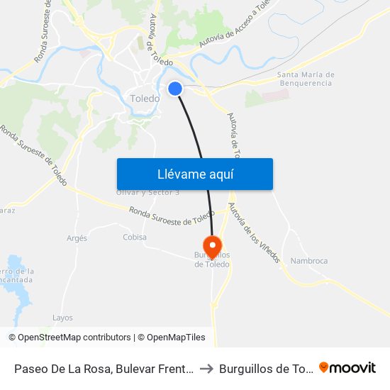 Paseo De La Rosa, Bulevar Frente Nº92 to Burguillos de Toledo map