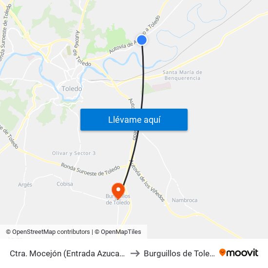 Ctra. Mocejón (Entrada Azucaica) to Burguillos de Toledo map