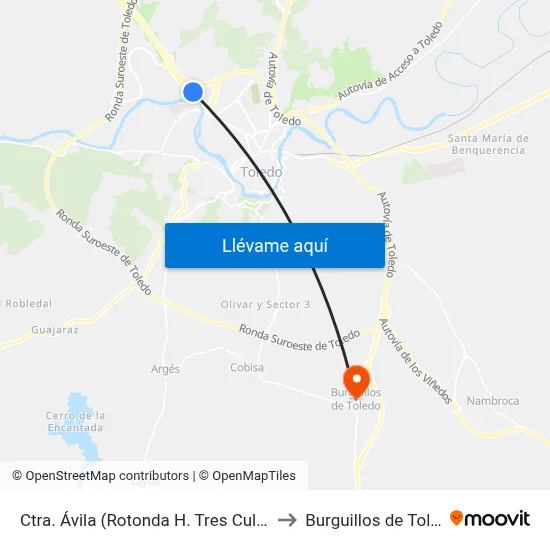 Ctra. Ávila (Rotonda H. Tres Culturas) to Burguillos de Toledo map