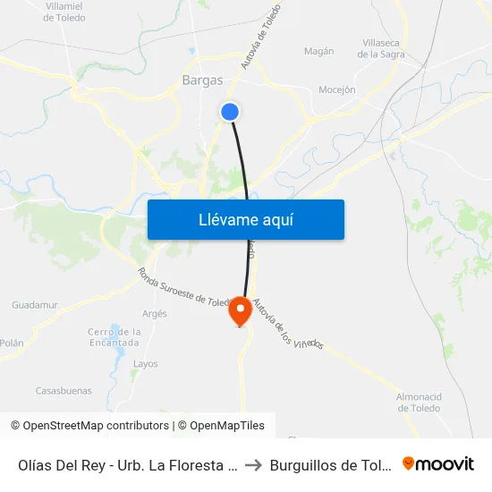 Olías Del Rey - Urb. La Floresta / Ida to Burguillos de Toledo map