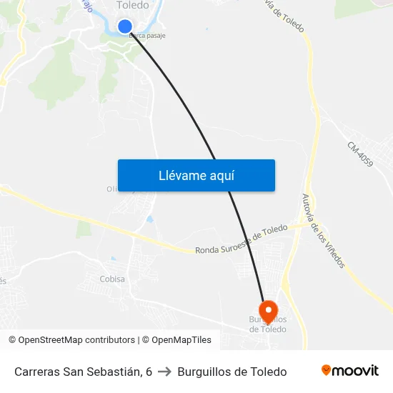 Carreras San Sebastián, 6 to Burguillos de Toledo map