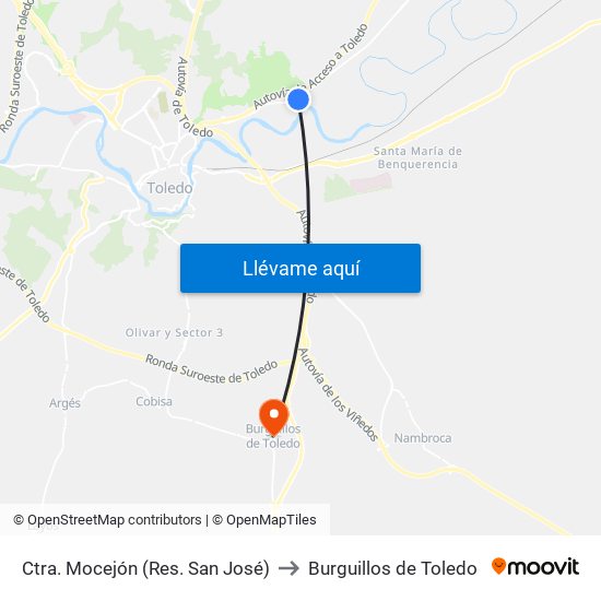 Ctra. Mocejón (Res. San José) to Burguillos de Toledo map