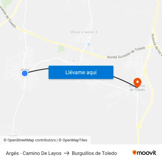 Argés - C.º Layos to Burguillos de Toledo map