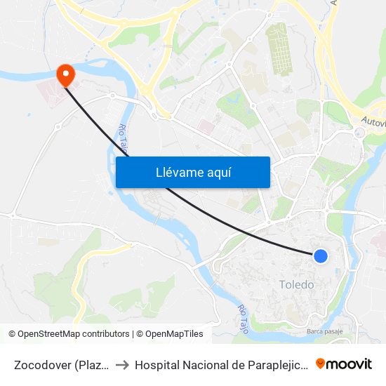 Zocodover (Plaza) to Hospital Nacional de Paraplejicos map