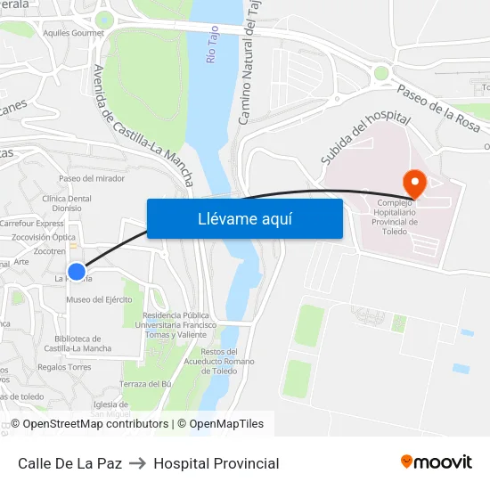Calle De La Paz to Hospital Provincial map