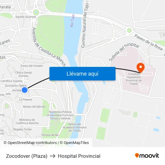 Zocodover (Plaza) to Hospital Provincial map