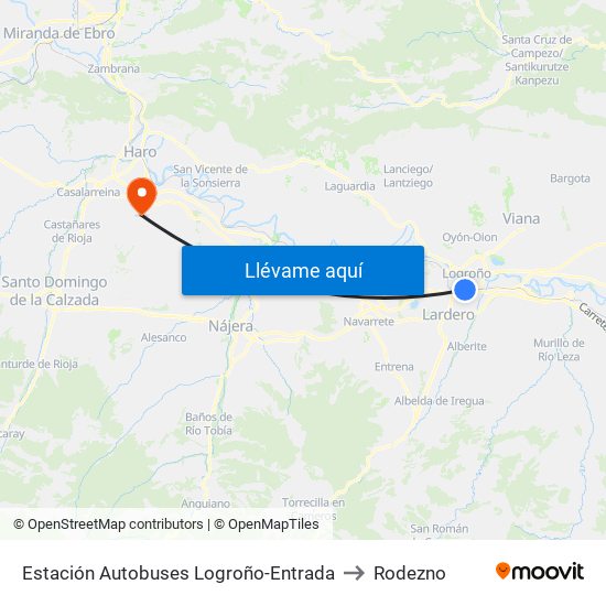 Estación Autobuses Logroño-Entrada to Rodezno map