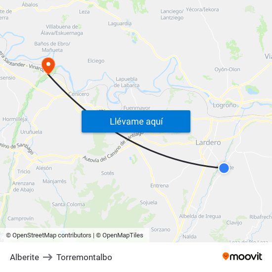 Alberite to Torremontalbo map