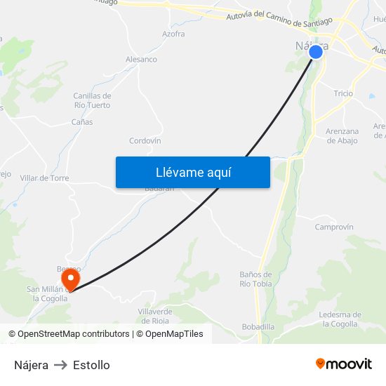 Nájera to Estollo map