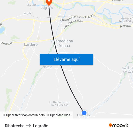 Ribafrecha to Logroño map