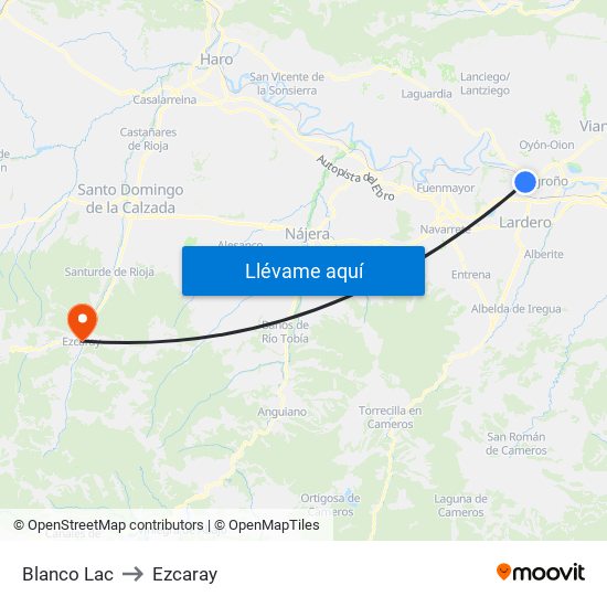 Blanco Lac to Ezcaray map