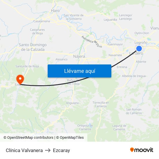 Clínica Valvanera to Ezcaray map