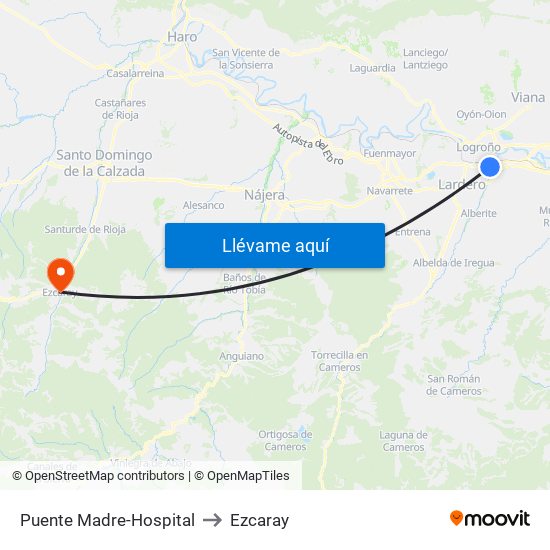 Puente Madre-Hospital to Ezcaray map