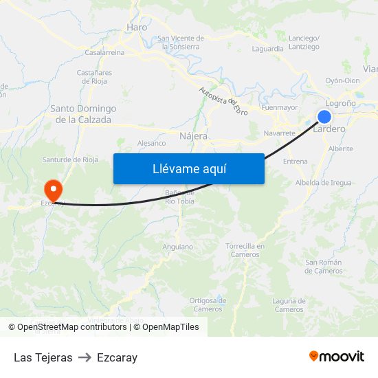 Las Tejeras to Ezcaray map