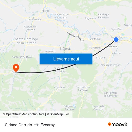 Ciriaco Garrido to Ezcaray map