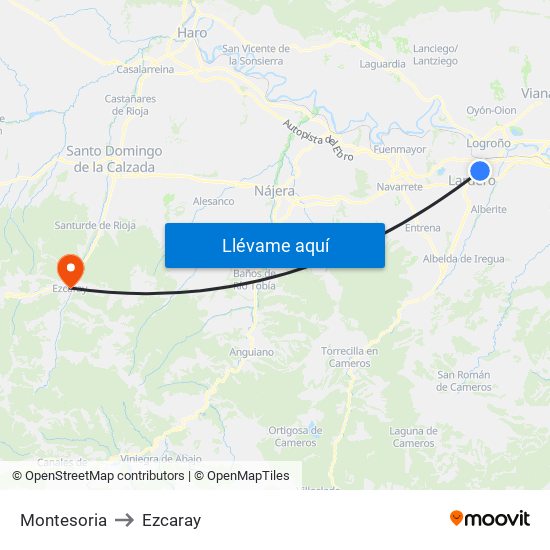 Montesoria to Ezcaray map
