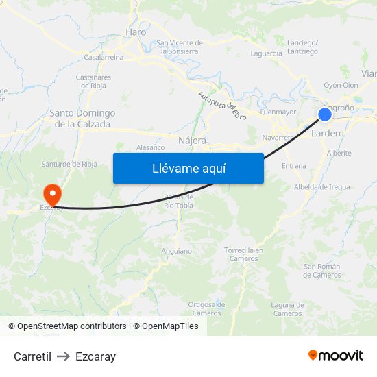 Carretil to Ezcaray map