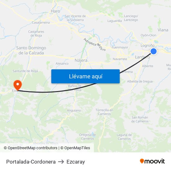 Portalada-Cordonera to Ezcaray map