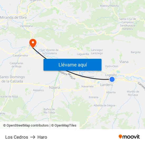 Los Cedros to Haro map