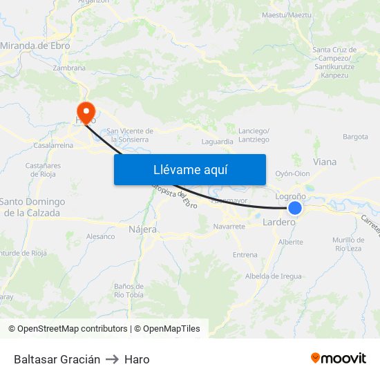Baltasar Gracián to Haro map