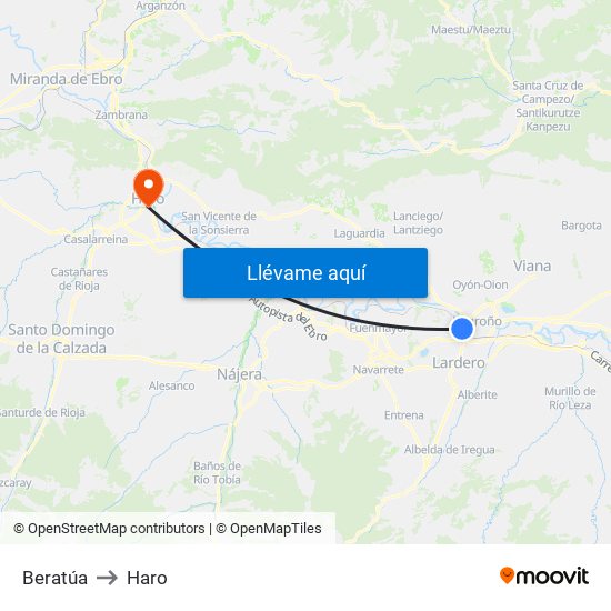 Beratúa to Haro map