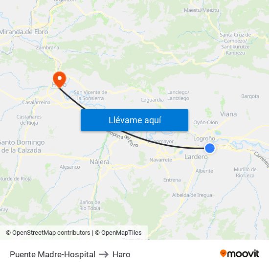 Puente Madre-Hospital to Haro map