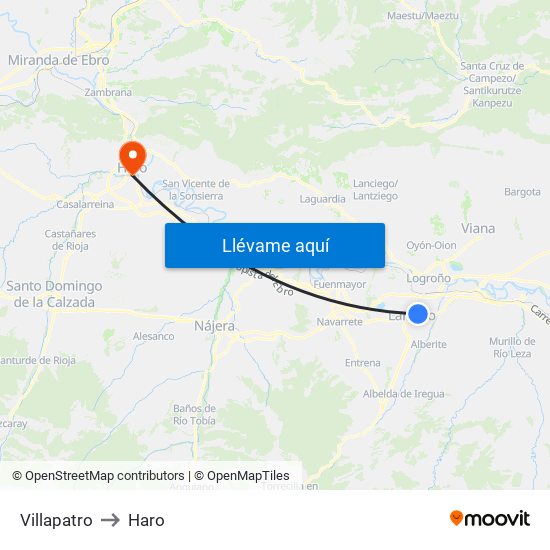 Villapatro to Haro map
